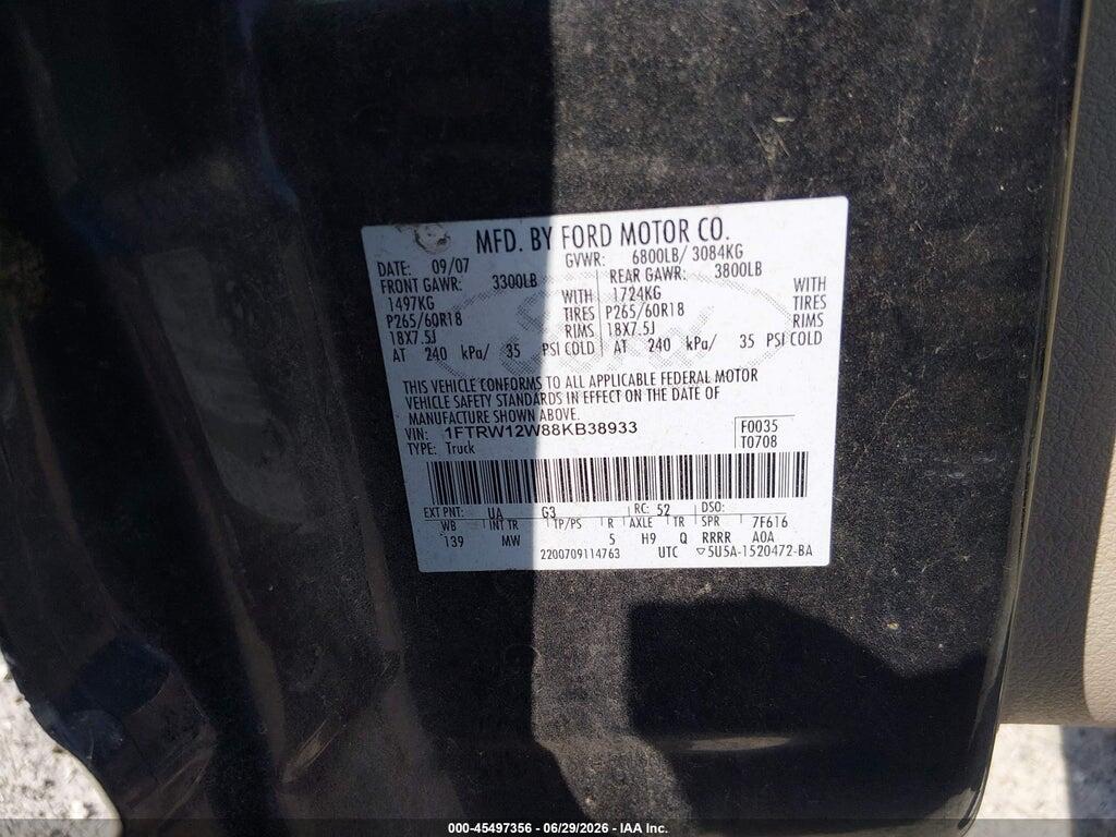 1FTRW12W88KB38933 2008 FORD F-150 photo no. 9
