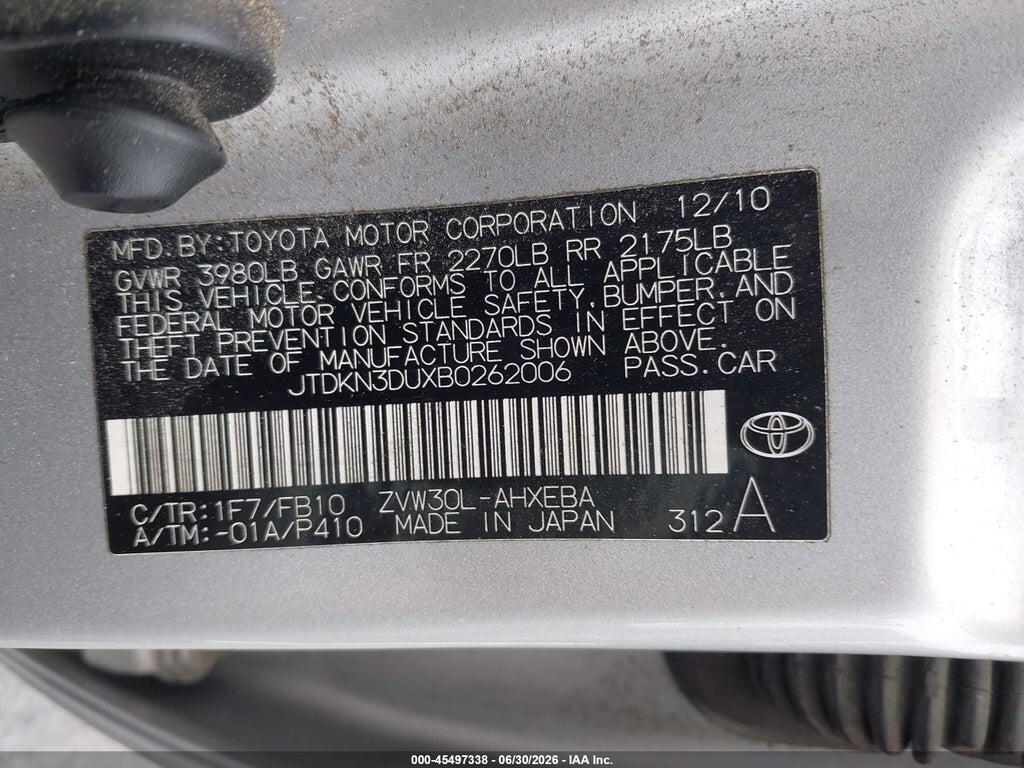 JTDKN3DUXB0262006 2011 TOYOTA PRIUS photo no. 9