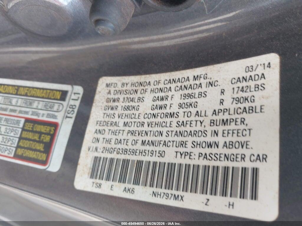 2HGFG3B59EH519150 2014 HONDA CIVIC photo no. 9