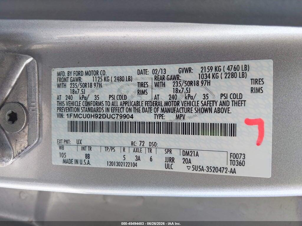 1FMCU0H92DUC79904 2013 FORD ESCAPE photo no. 9