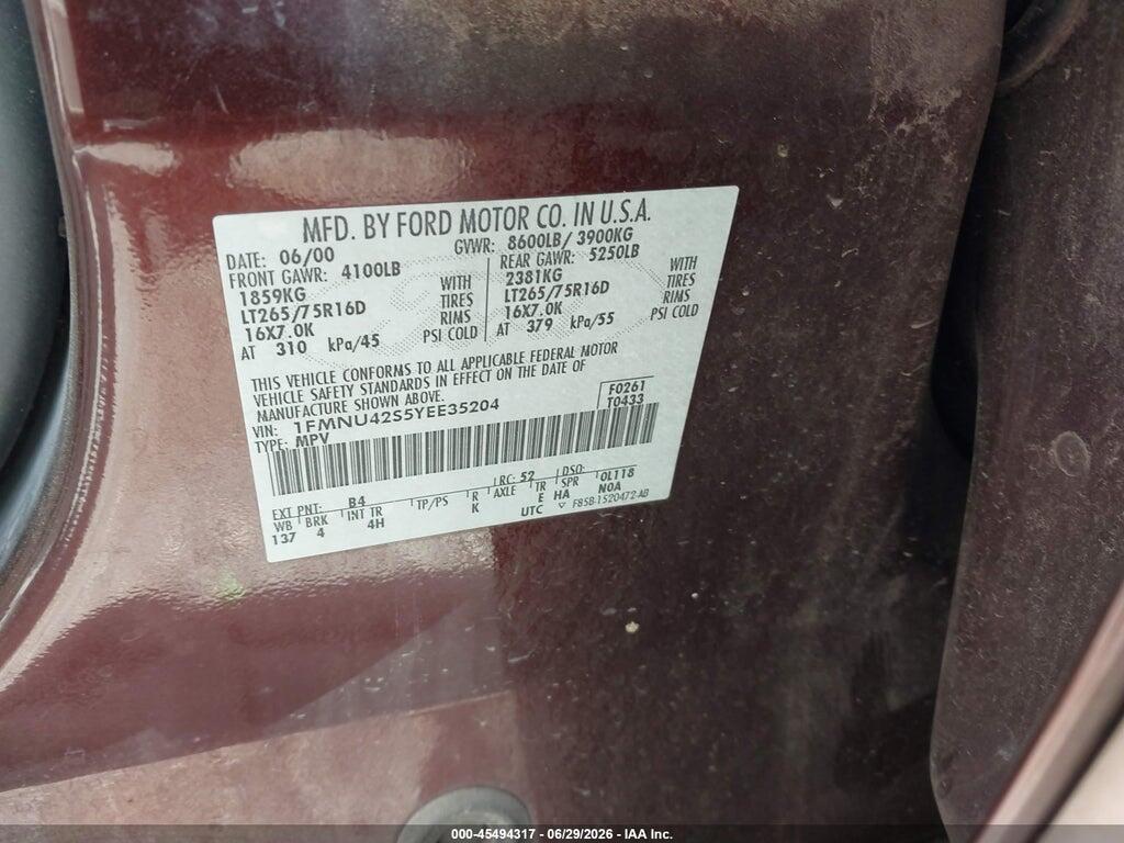 1FMNU42S5YEE35204 2000 FORD EXCURSION photo no. 9