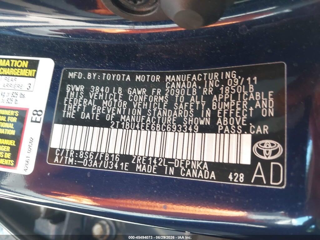 2T1BU4EE6BC693349 2011 TOYOTA COROLLA photo no. 9