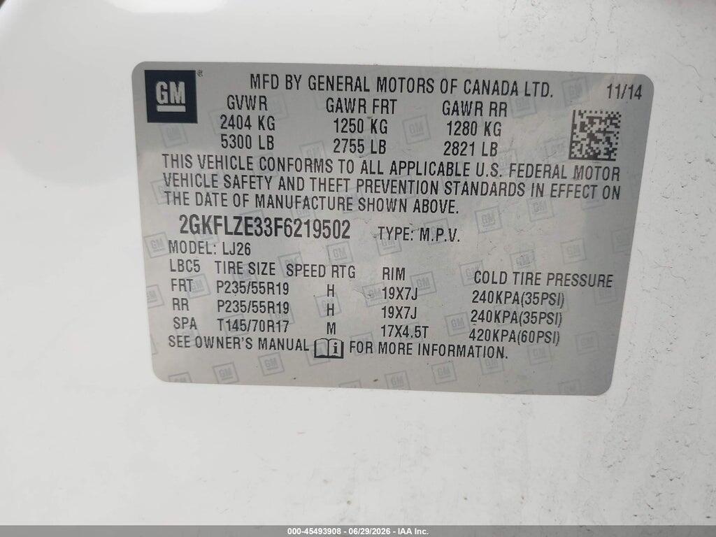 2GKFLZE33F6219502 2015 GMC TERRAIN photo no. 9