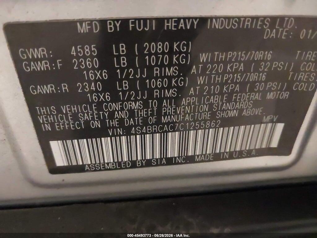 4S4BRCAC7C1255862 2012 SUBARU OUTBACK photo no. 9