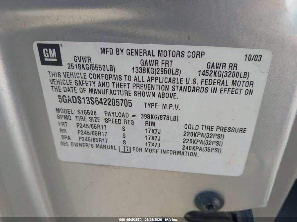 5GADS13S642205705 2004 BUICK RAINIER photo no. 9