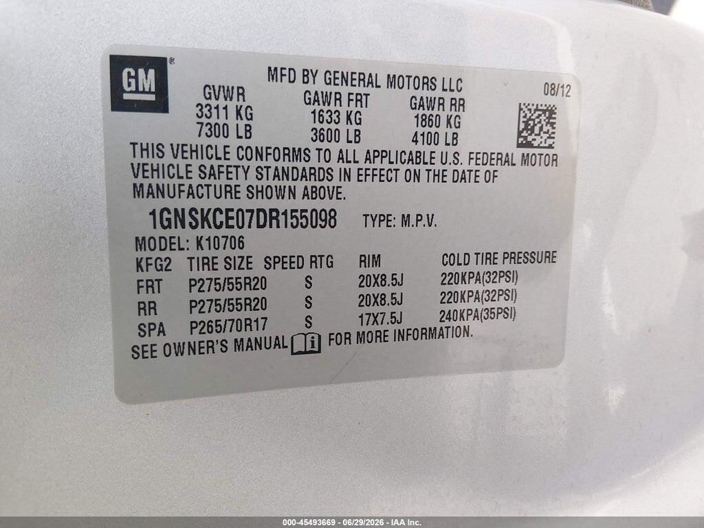 1GNSKCE07DR155098 2013 CHEVROLET TAHOE photo no. 9
