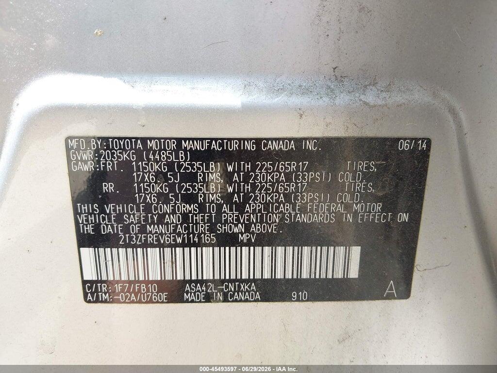 2T3ZFREV6EW114165 2014 TOYOTA RAV4 photo no. 9