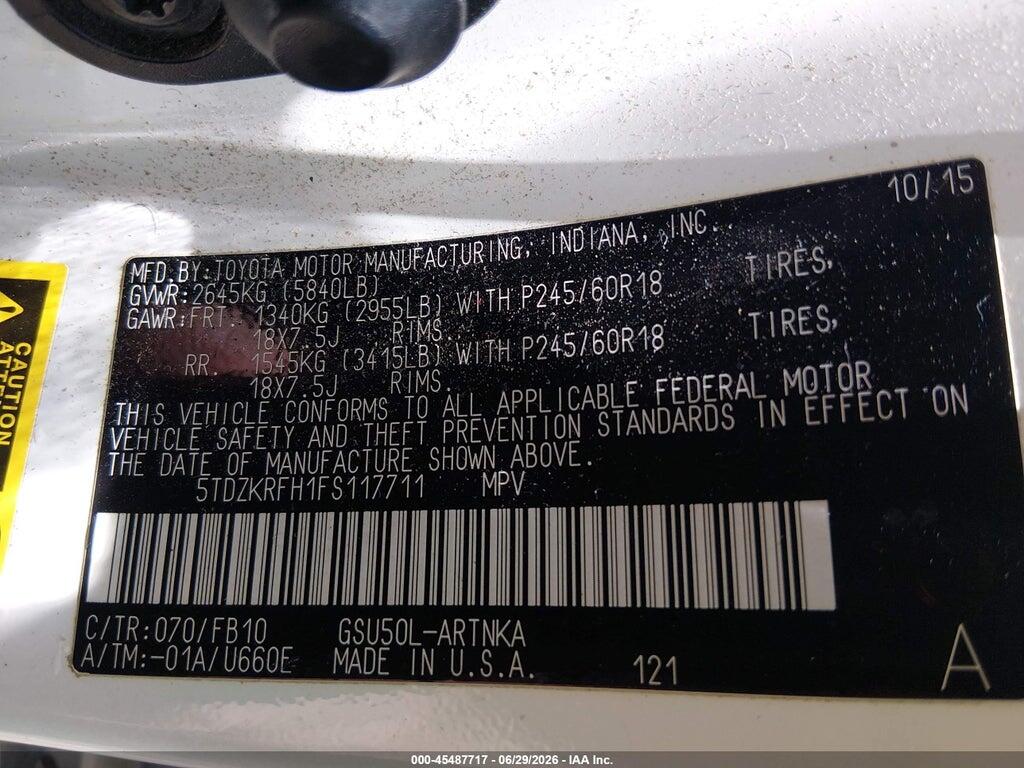 5TDZKRFH1FS117711 2015 TOYOTA HIGHLANDER photo no. 9