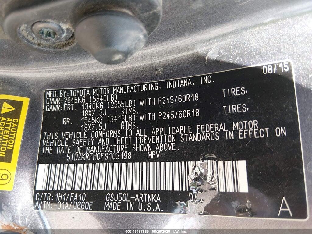 5TDZKRFH0FS103198 2015 TOYOTA HIGHLANDER photo no. 9
