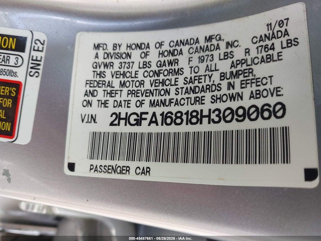 2HGFA16818H309060 2008 HONDA CIVIC photo no. 9