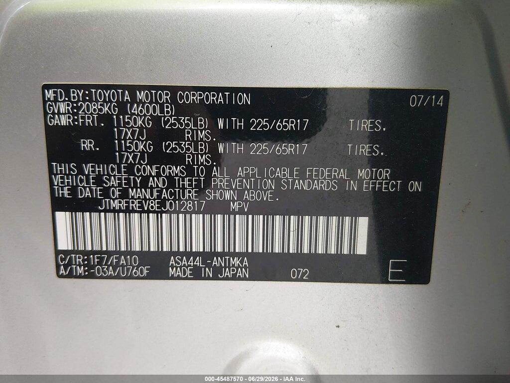 JTMRFREV8EJ012817 2014 TOYOTA RAV4 photo no. 9