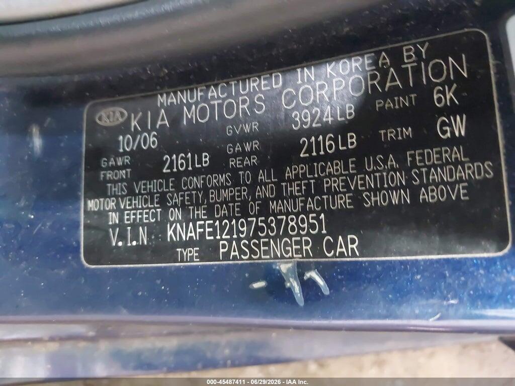 KNAFE121975378951 2007 KIA SPECTRA photo no. 9