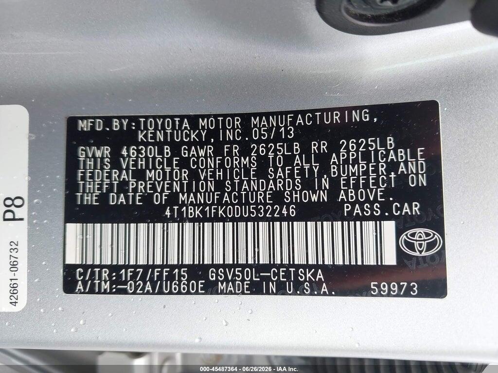 4T1BK1FK0DU532246 2013 TOYOTA CAMRY photo no. 9