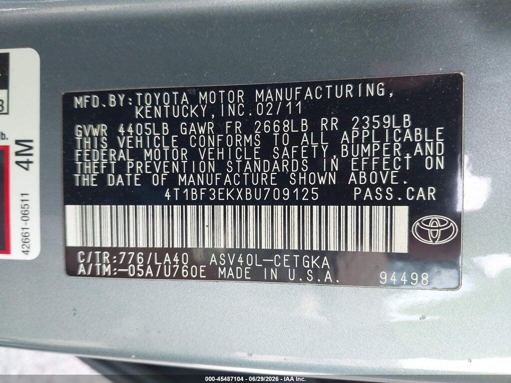 4T1BF3EKXBU709125 2011 TOYOTA CAMRY photo no. 9