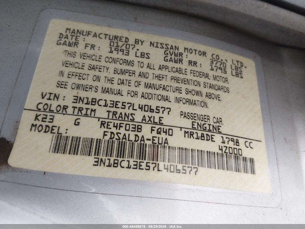 3N1BC13E57L406577 2007 NISSAN VERSA photo no. 9