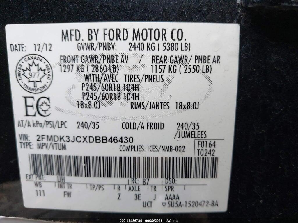 2FMDK3JCXDBB46430 2013 FORD EDGE photo no. 9