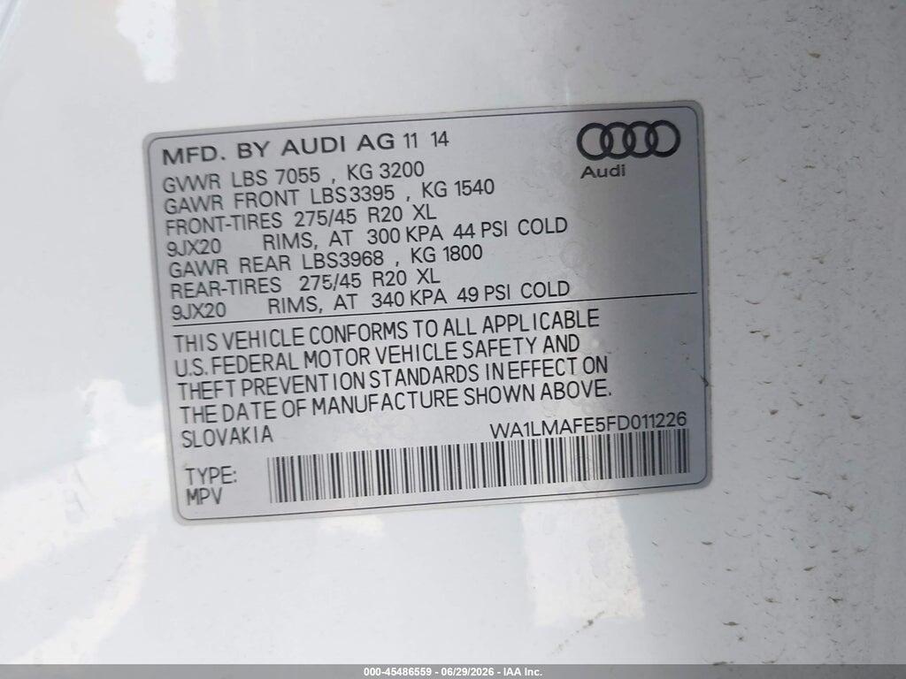 WA1LMAFE5FD011226 2015 AUDI Q7 photo no. 9