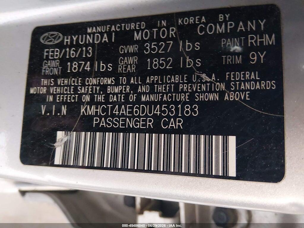 KMHCT4AE6DU453183 2013 HYUNDAI ACCENT photo no. 9
