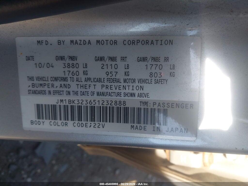 JM1BK323651232888 2005 MAZDA MAZDA3 photo no. 9