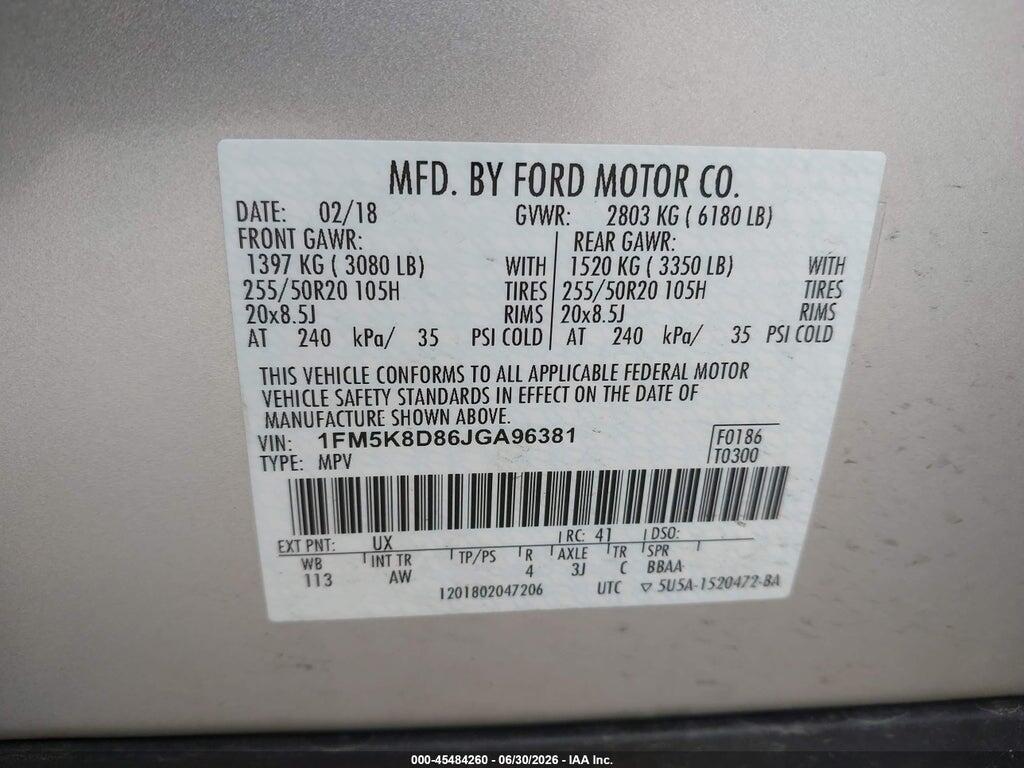 1FM5K8D86JGA96381 2018 FORD EXPLORER photo no. 9