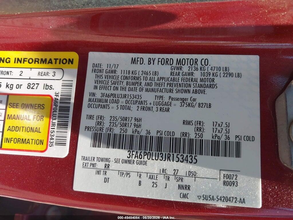 3FA6P0LU3JR153435 2018 FORD FUSION HYBRID photo no. 9
