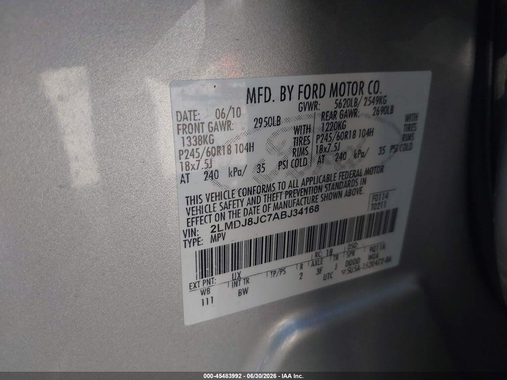 2LMDJ8JC7ABJ34168 2010 LINCOLN MKX photo no. 9