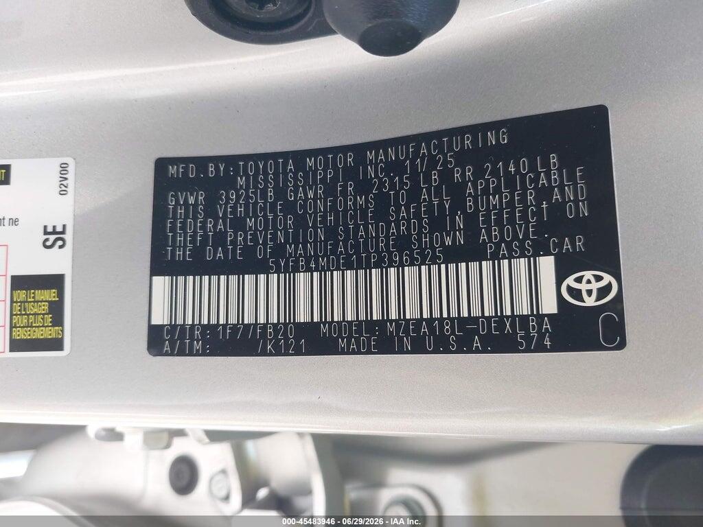 5YFB4MDE1TP396525 2026 TOYOTA COROLLA photo no. 9