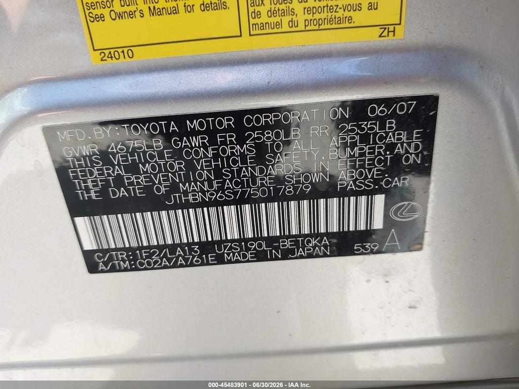 JTHBN96S775017879 2007 LEXUS GS 430 photo no. 9