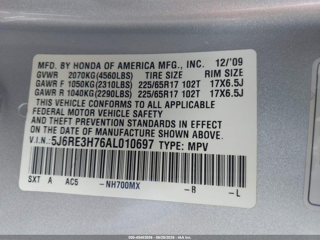5J6RE3H76AL010697 2010 HONDA CR-V photo no. 9