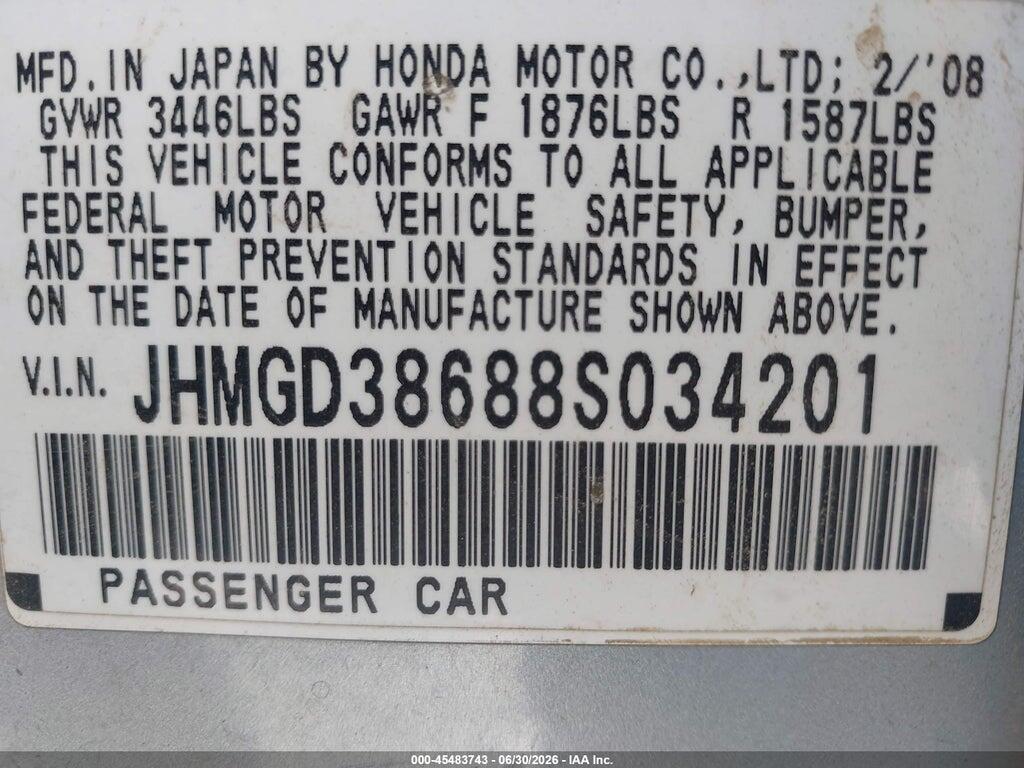 JHMGD38688S034201 2008 HONDA FIT photo no. 9