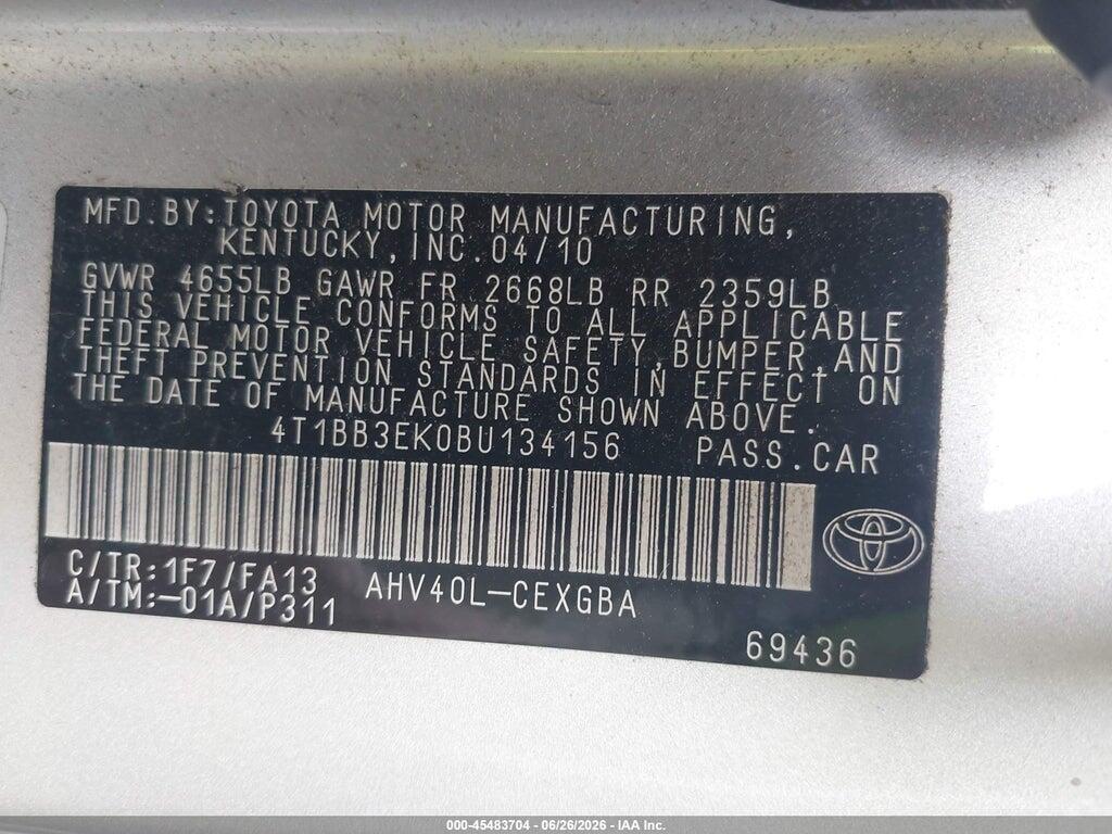 4T1BB3EK0BU134156 2011 TOYOTA CAMRY HYBRID photo no. 9