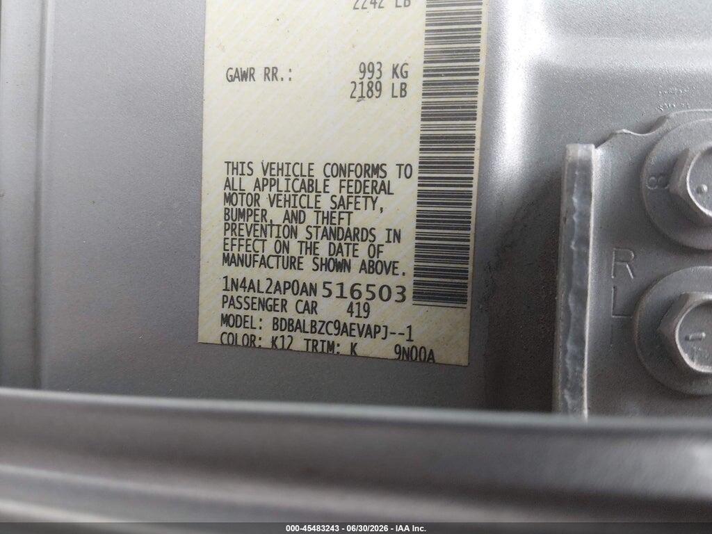 1N4AL2AP0AN516503 2010 NISSAN ALTIMA photo no. 9