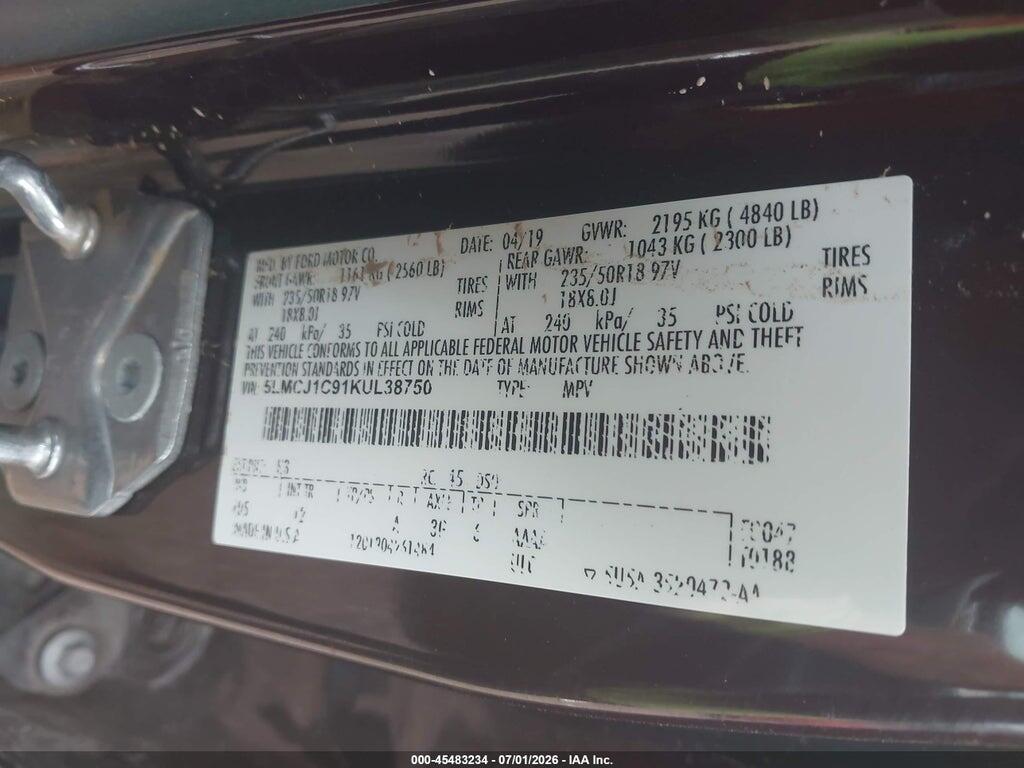 5LMCJ1C91KUL38750 2019 LINCOLN MKC photo no. 9