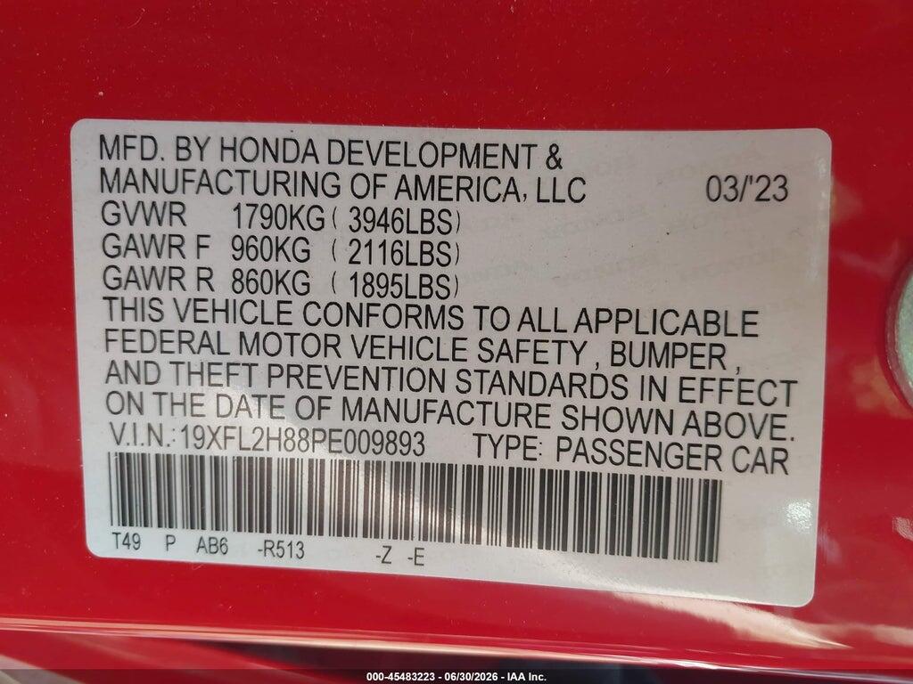 19XFL2H88PE009893 2023 HONDA CIVIC photo no. 9