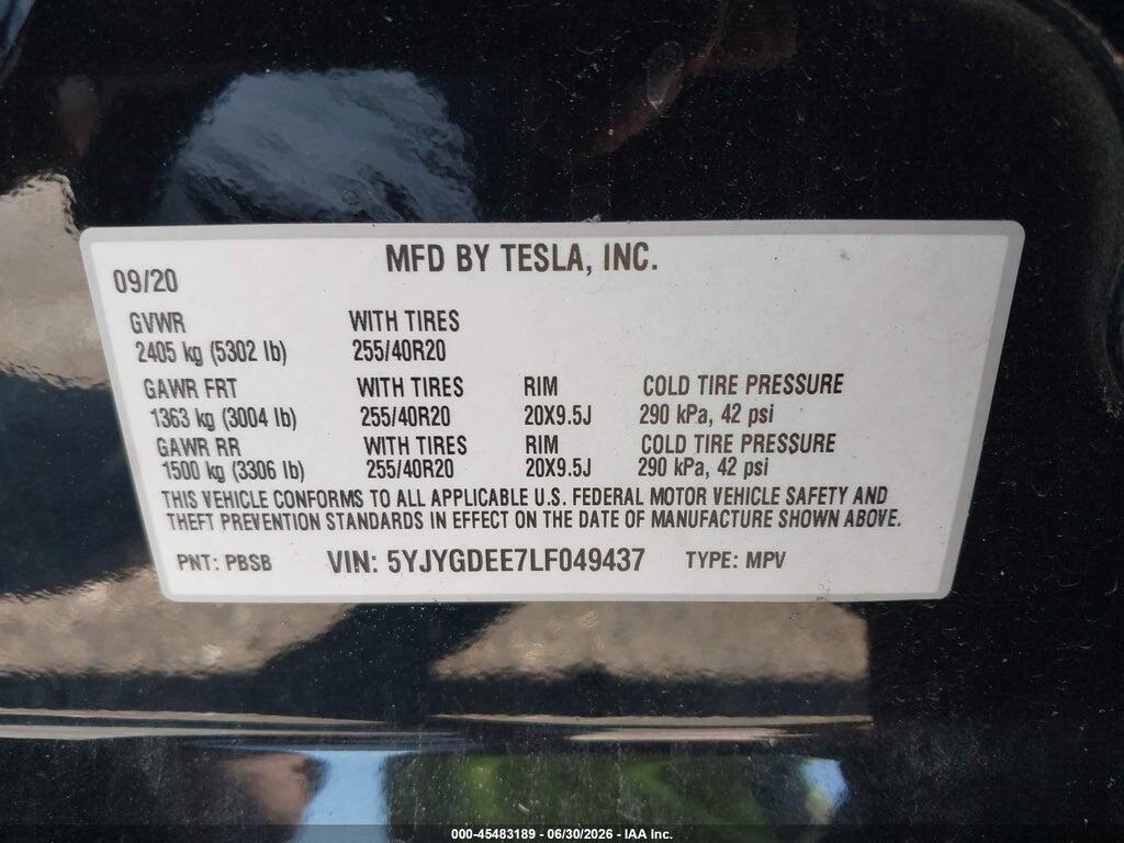 5YJYGDEE7LF049437 2020 TESLA MODEL Y photo no. 9