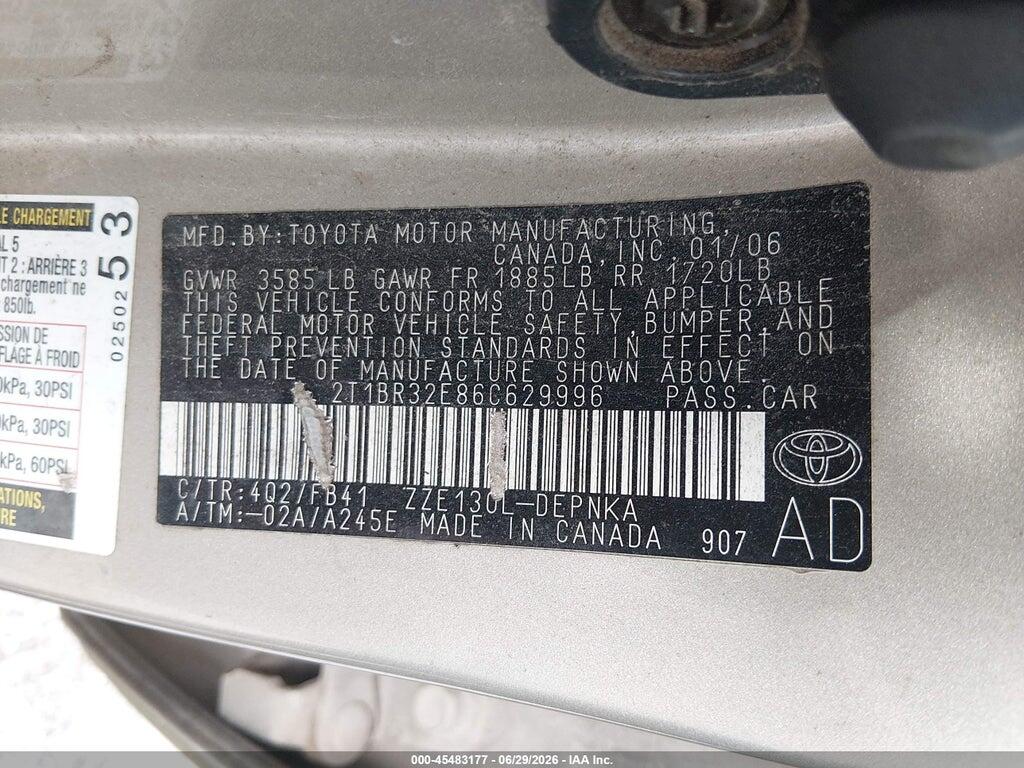 2T1BR32E86C629996 2006 TOYOTA COROLLA photo no. 9