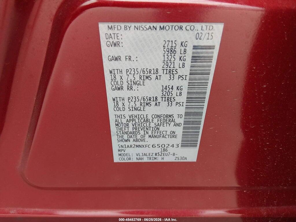 5N1AR2MNXFC650243 2015 NISSAN PATHFINDER photo no. 9