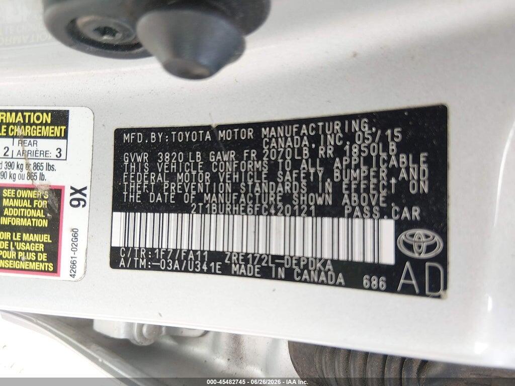 2T1BURHE6FC420121 2015 TOYOTA COROLLA photo no. 9