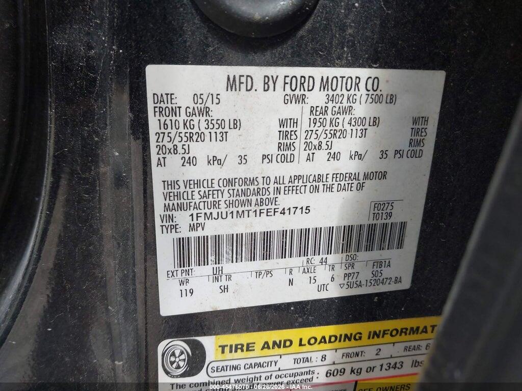1FMJU1MT1FEF41715 2015 FORD EXPEDITION photo no. 9