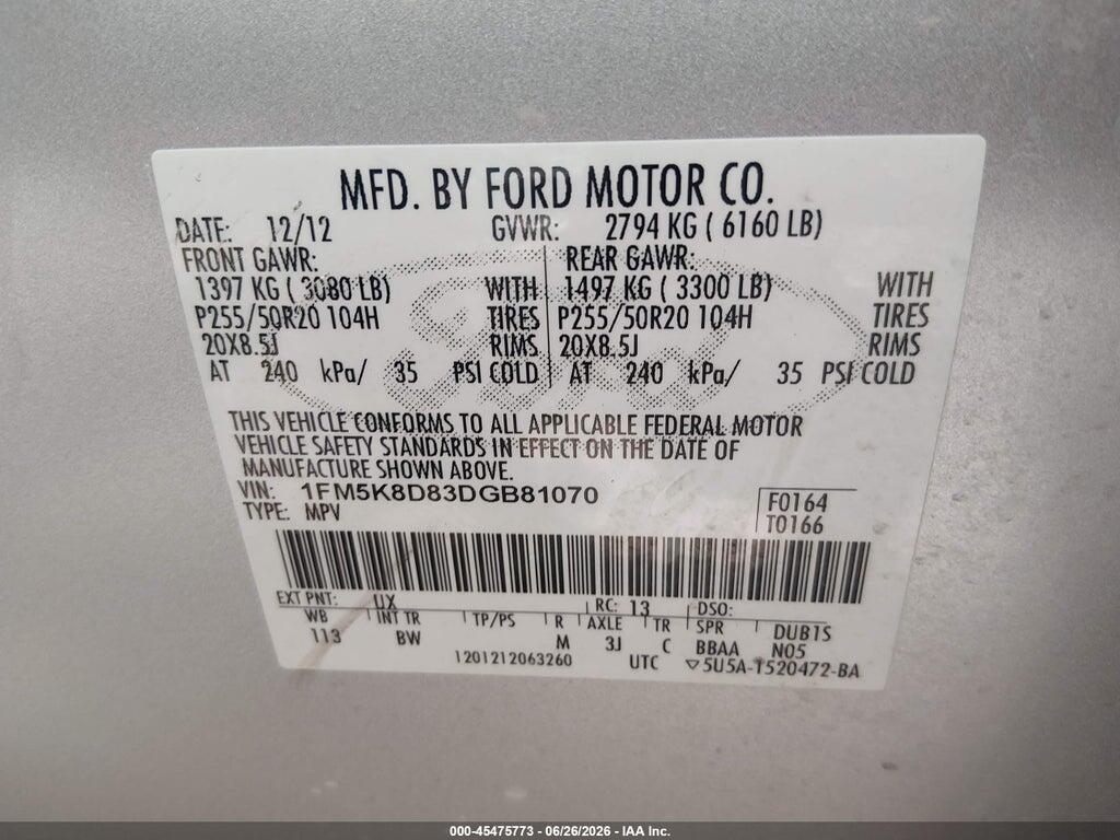 1FM5K8D83DGB81070 2013 FORD EXPLORER photo no. 9
