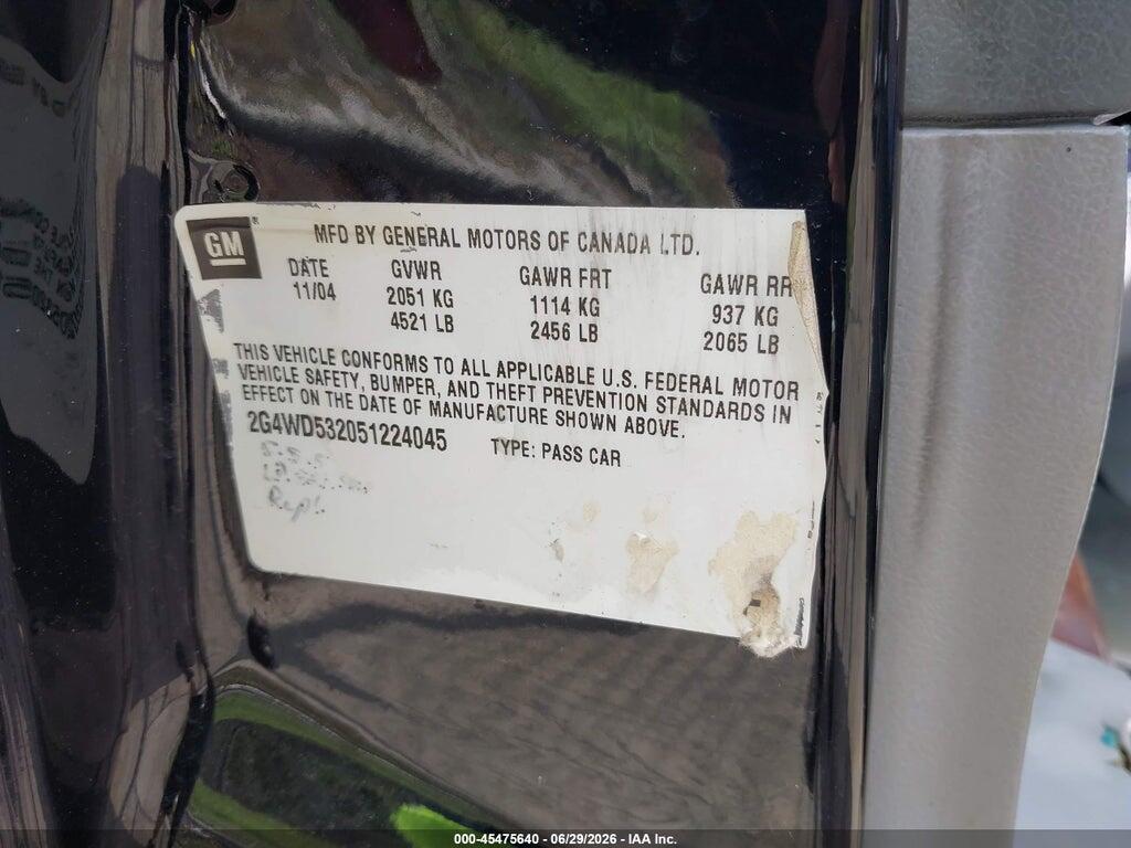 2G4WD532051224045 2005 BUICK LACROSSE photo no. 9