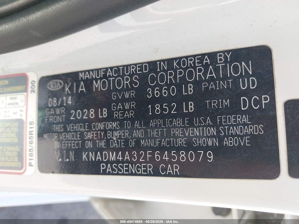 KNADM4A32F6458079 2015 KIA RIO photo no. 9