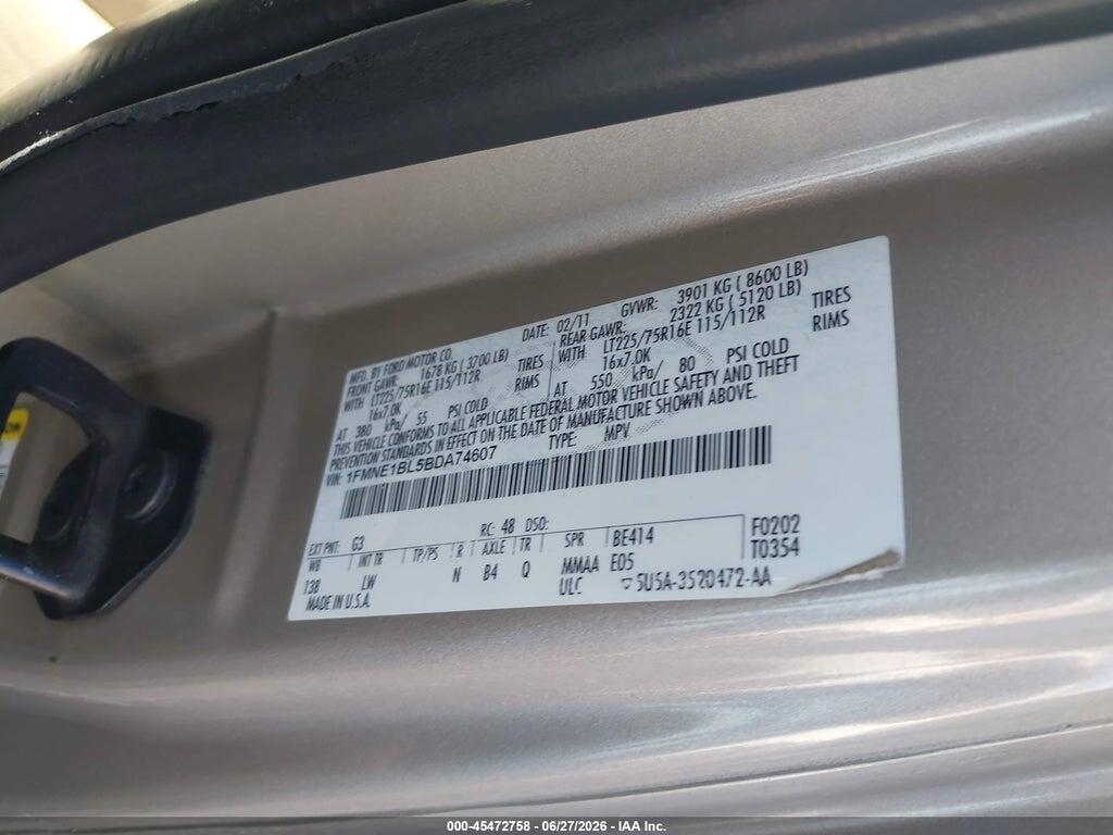 1FMNE1BL5BDA74607 2011 FORD E-150 photo no. 9