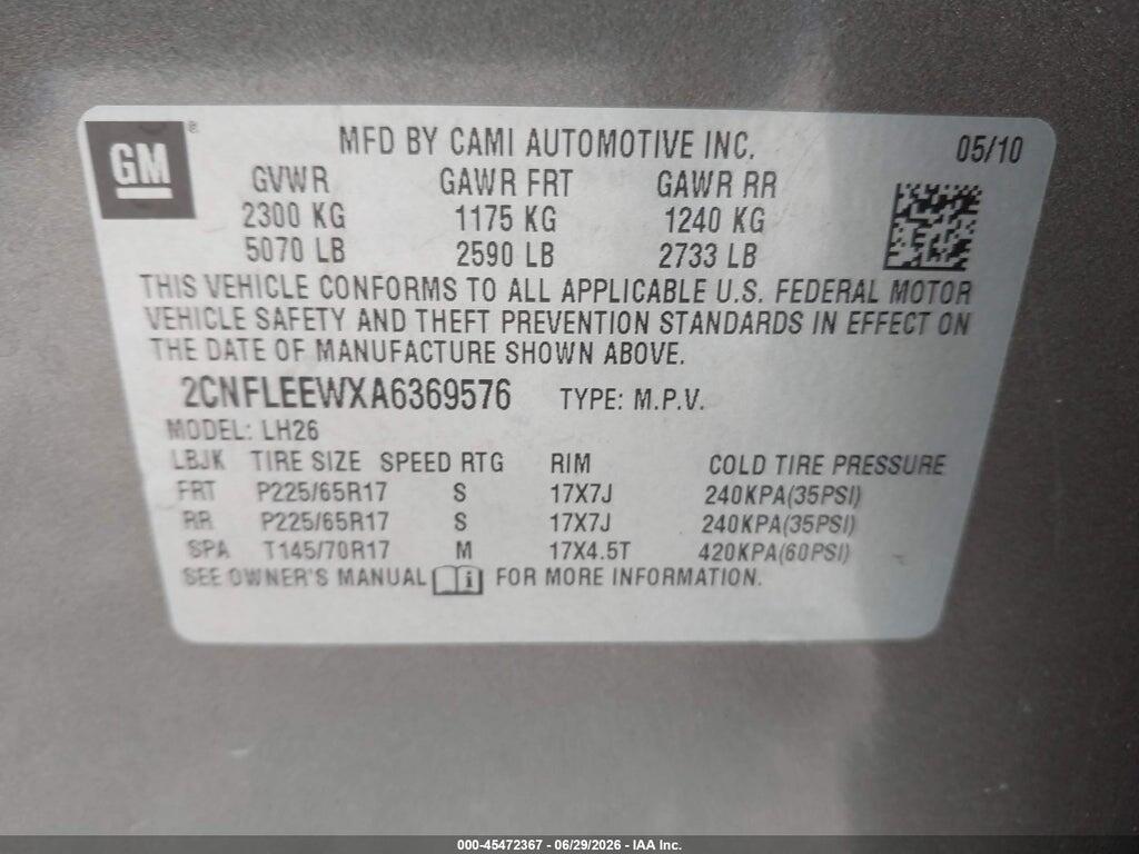 2CNFLEEWXA6369576 2010 CHEVROLET EQUINOX photo no. 9