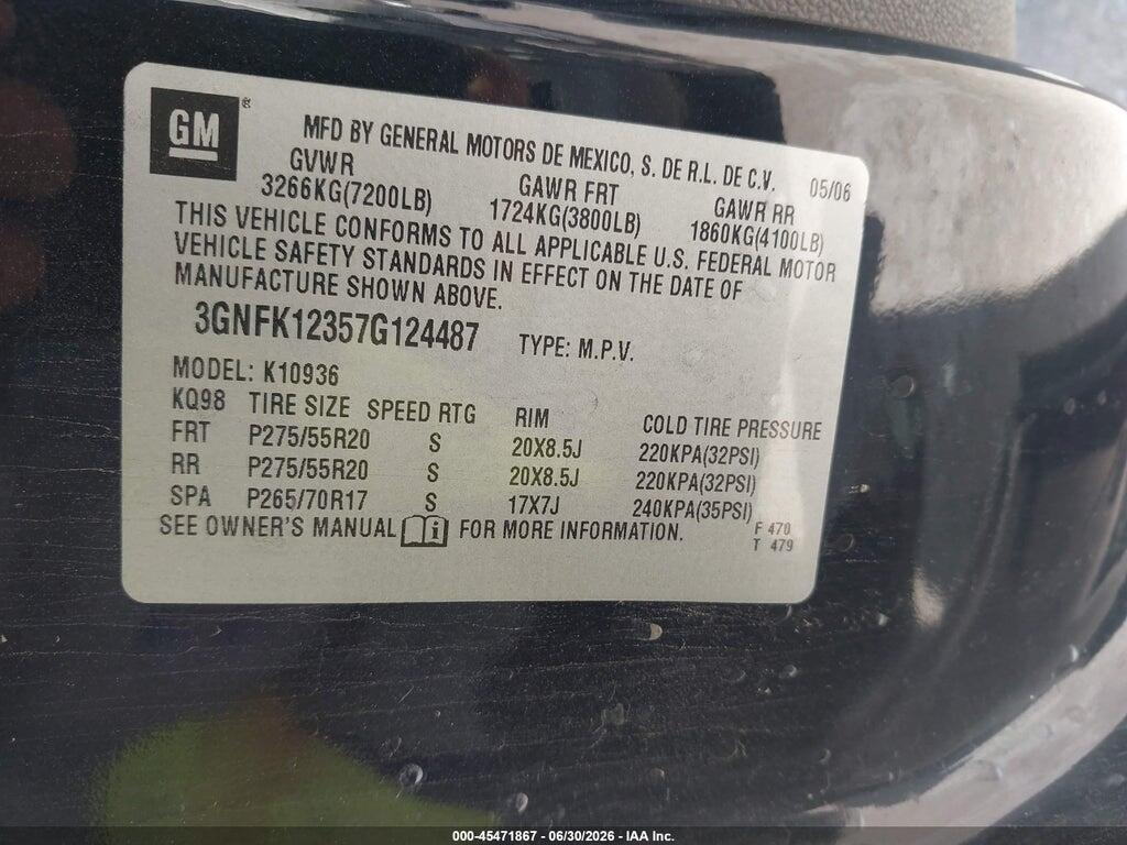 3GNFK12357G124487 2007 CHEVROLET AVALANCHE 1500 photo no. 9