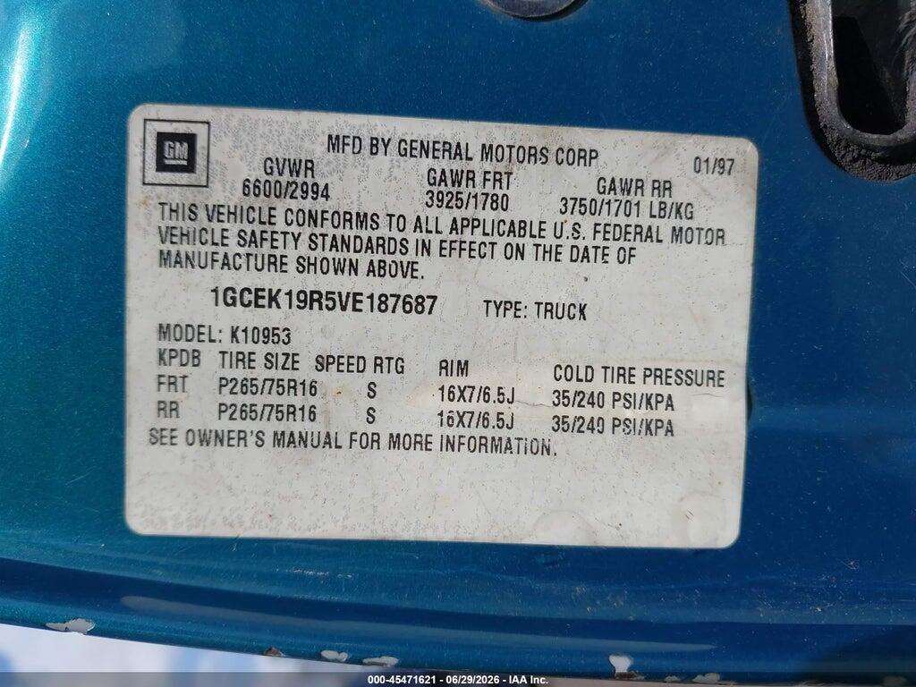 1GCEK19R5VE187687 1997 CHEVROLET K1500 photo no. 9