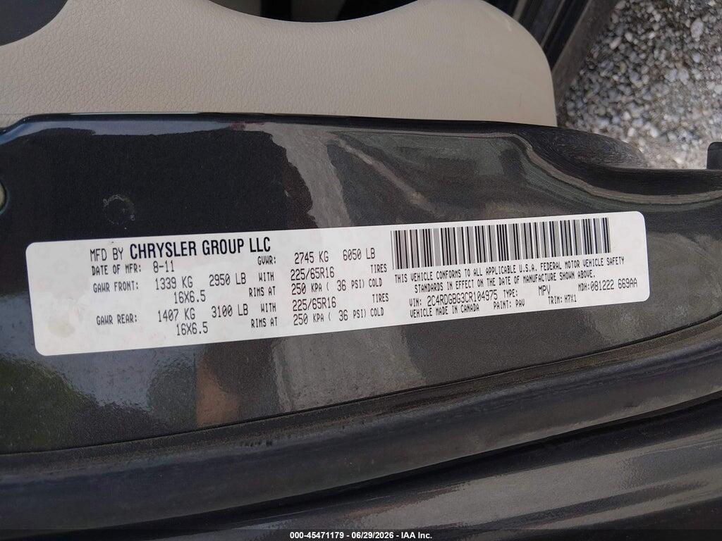 2C4RDGBG3CR104975 2012 DODGE GRAND CARAVAN photo no. 9