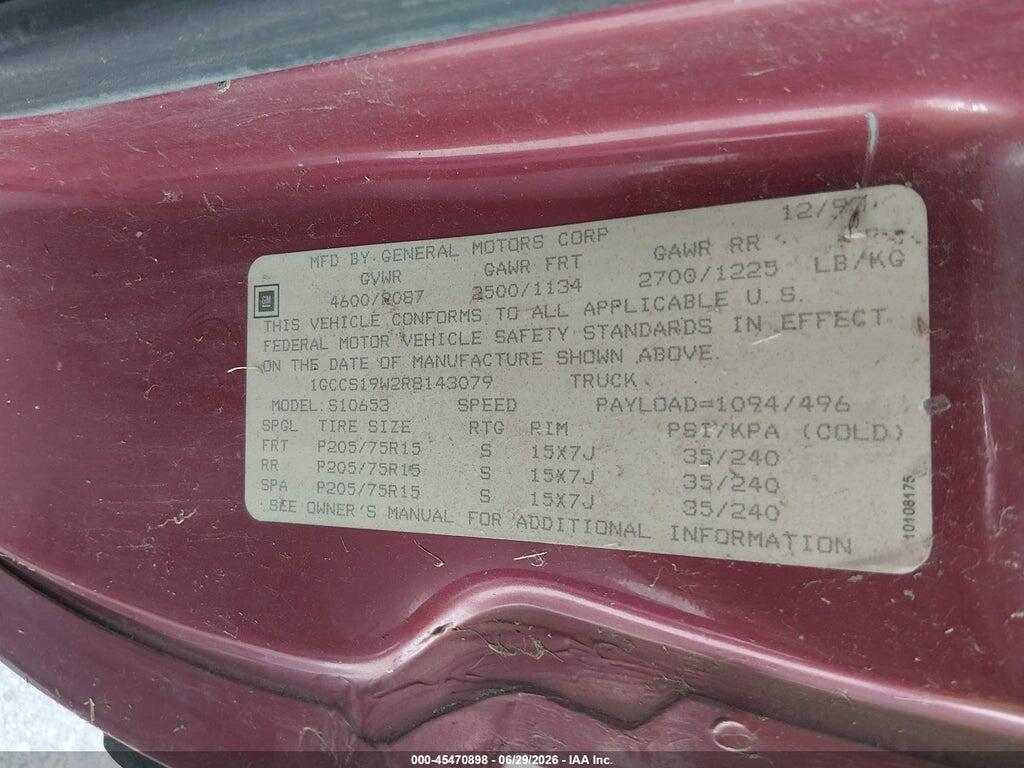 1GCCS19W2R8143079 1994 CHEVROLET S TRUCK photo no. 9