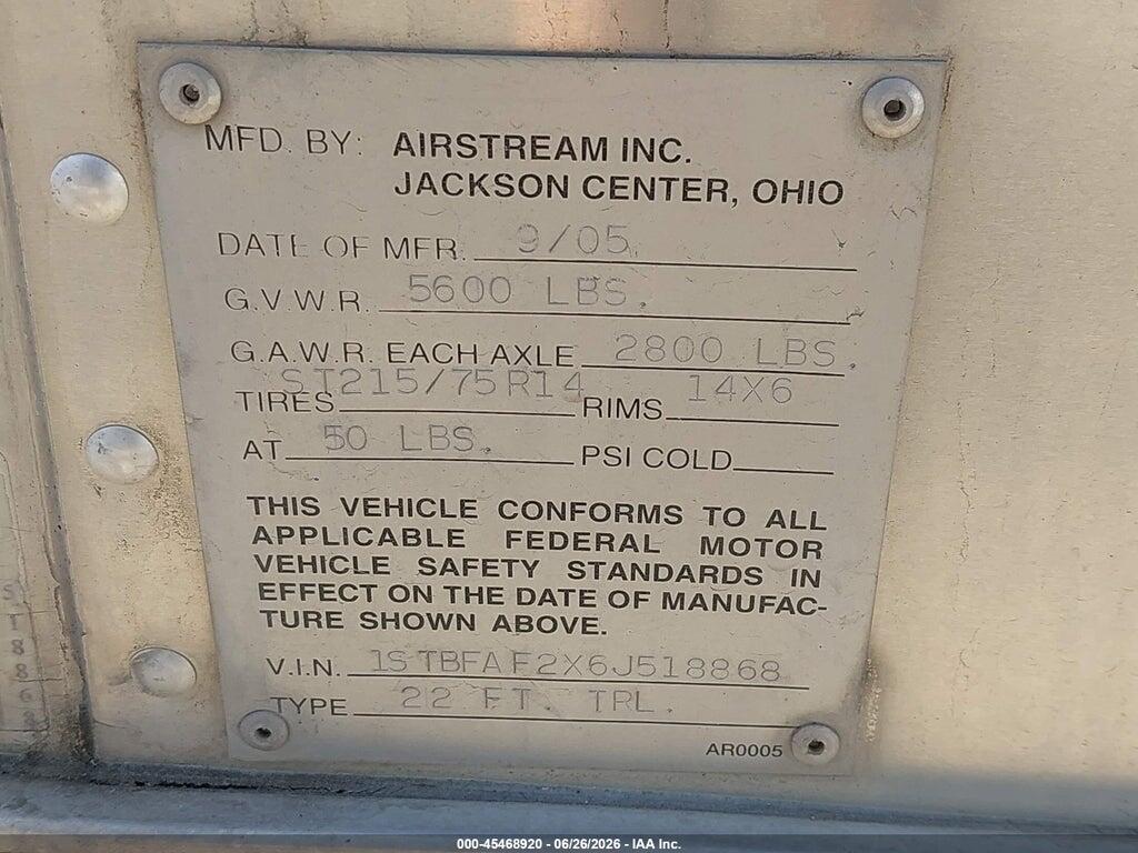 1STBFAF2X6J518868 2006 AIRSTREAM 22 CCD photo no. 9