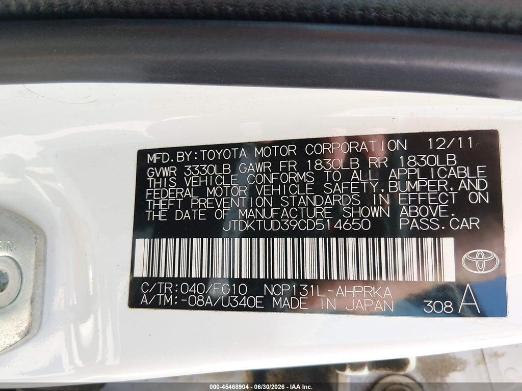 JTDKTUD39CD514650 2012 TOYOTA YARIS photo no. 9